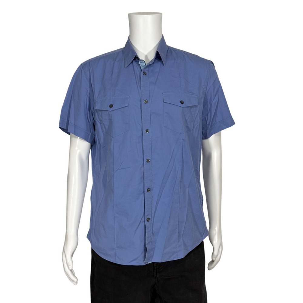 Banana Republic Mens Blue Short Sleeve Button Down‎ Shirt Stretch Cotton Large